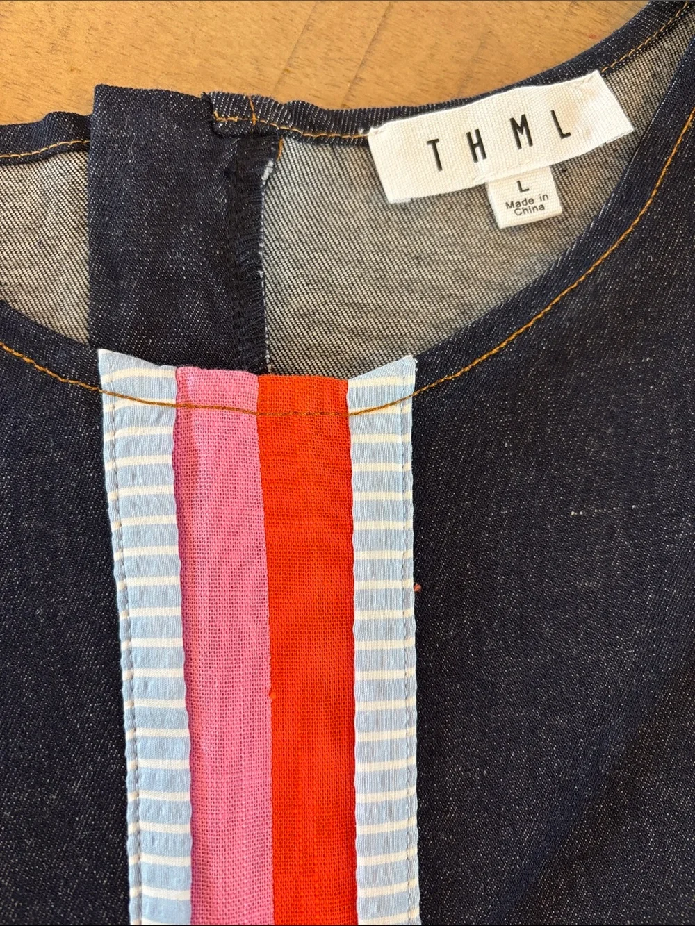 THML Denim Dress Boutique Bold Stripe Accent Large NWT $99 Preppy Feminine - Picture 5 of 8